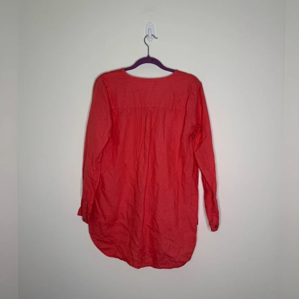 Eileen Fisher Vibrant Coral Button-Down Linen Shirt S